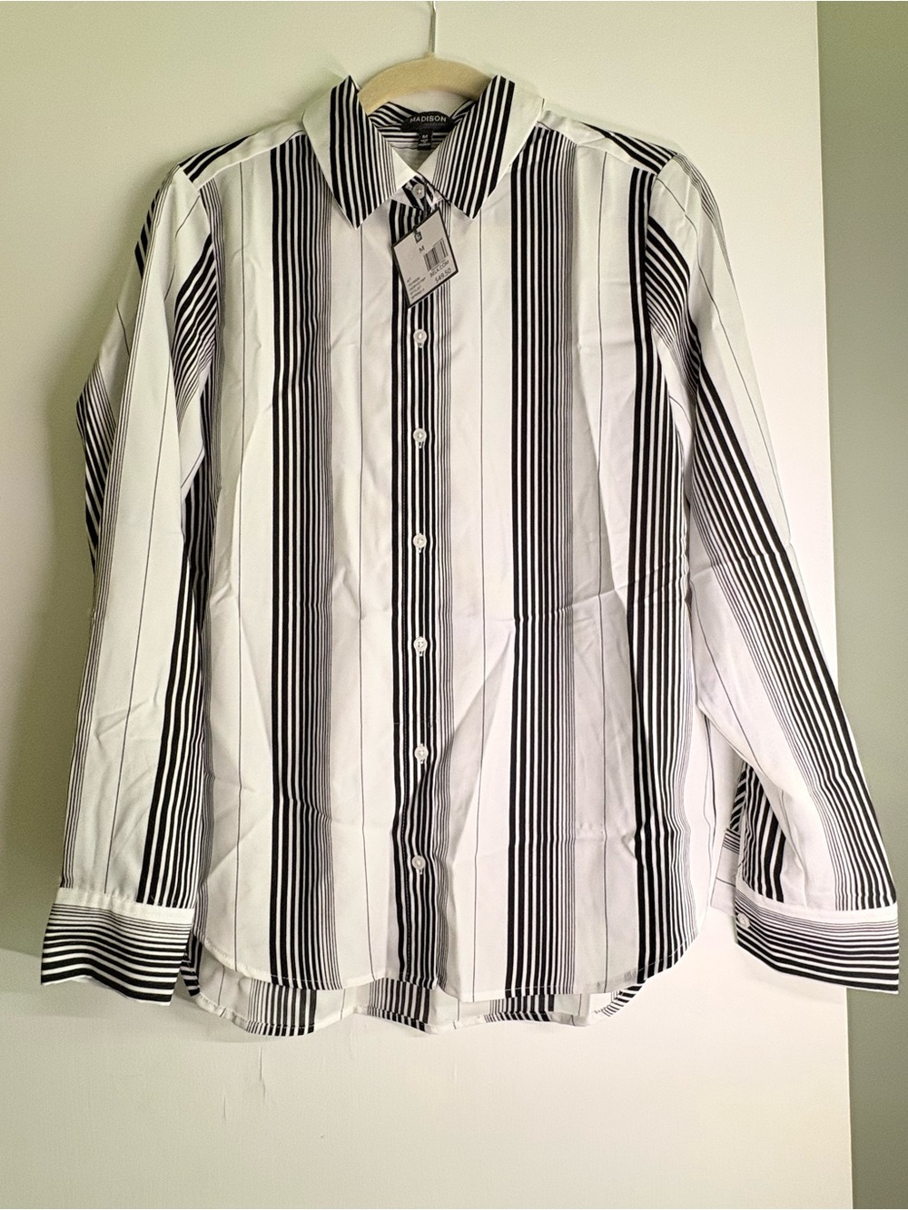 Madison Black and White Vertical Stripe Dress Shirt